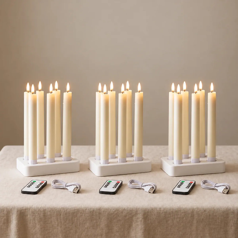 Wove Luma 3 sets: 18 LED-dinerkaarsen in drie laadstations met drie afstandsbedieningen en drie USB-C-kabels