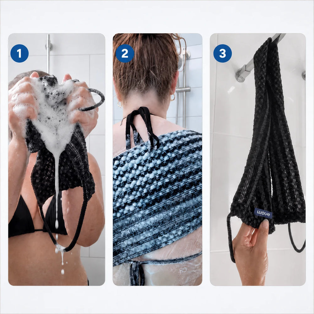 Scrubhanddoek voor onder de douche – bamboe & houtskool