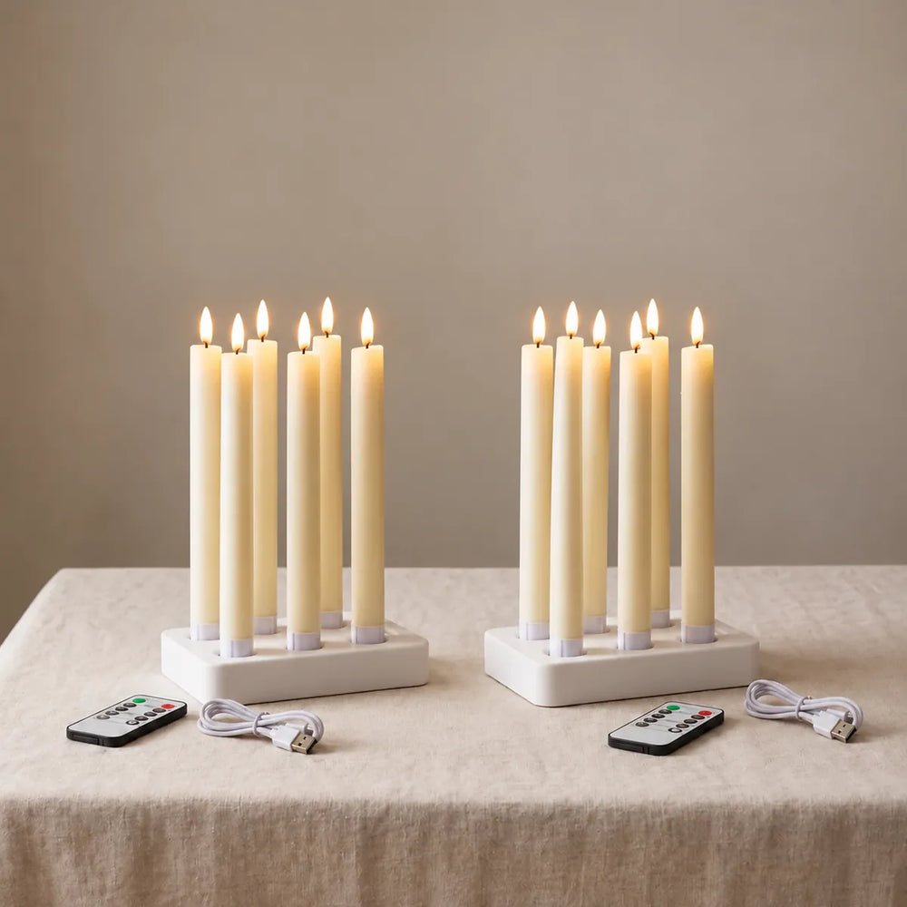 Wove Luma 2 sets: 12 LED-dinerkaarsen in twee laadstations met twee afstandsbedieningen en twee USB-C-kabels